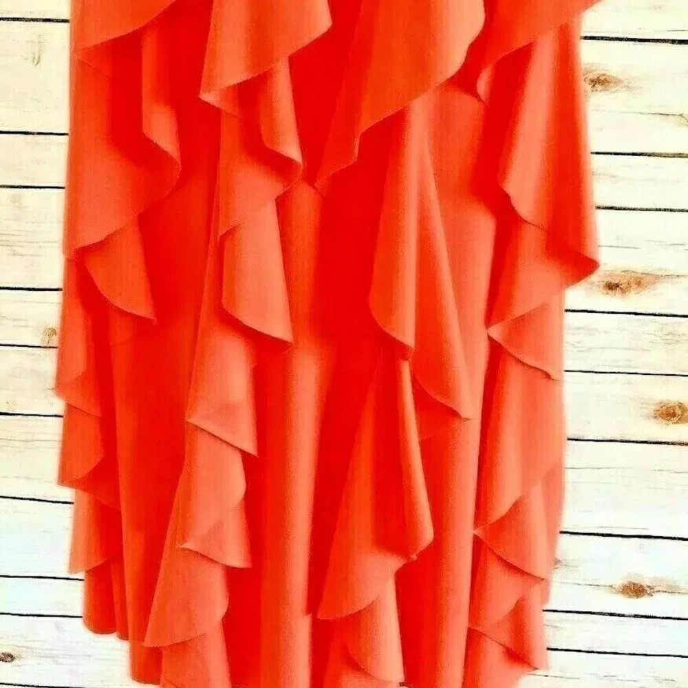 FOREVER Women Sleeveless Above the Knee Length Ruffle Layer Coral Dress Medium - Picture 6 of 11